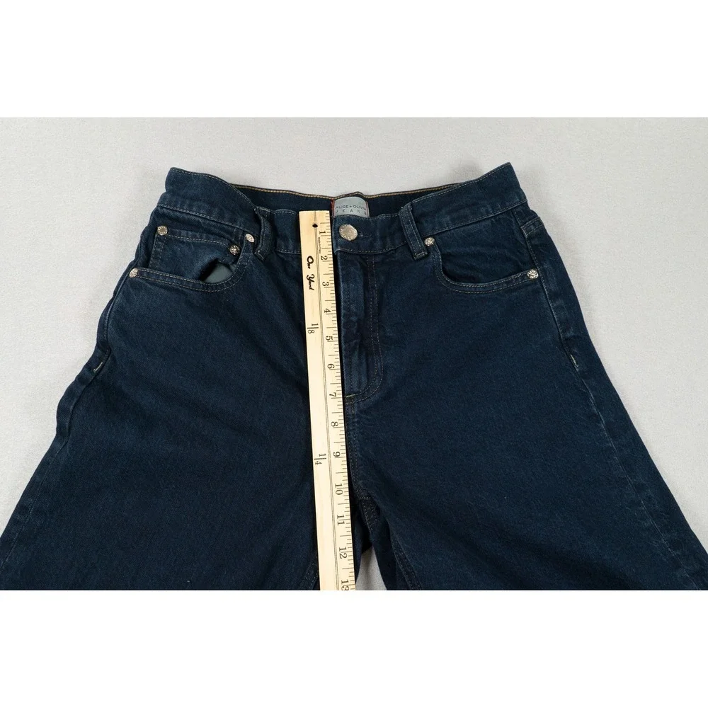 Alice + Olivia Trish Mid Rise Baggy Jeans Dark Rinse Wide Leg Cuff Denim 27